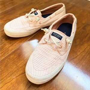 Sperry Bahama' Pink Seersucker Boat Shoes SZ 10
